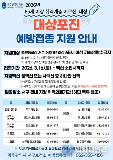 서구, 어르신 건강 위한 대상포진 예방접종 지원