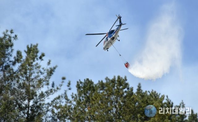 지난 2023년 3월, 화천군청 공무원들이 화천읍 중리 일대에서 발생한 산불 진화를 위해 현장에 투입되고 있다.