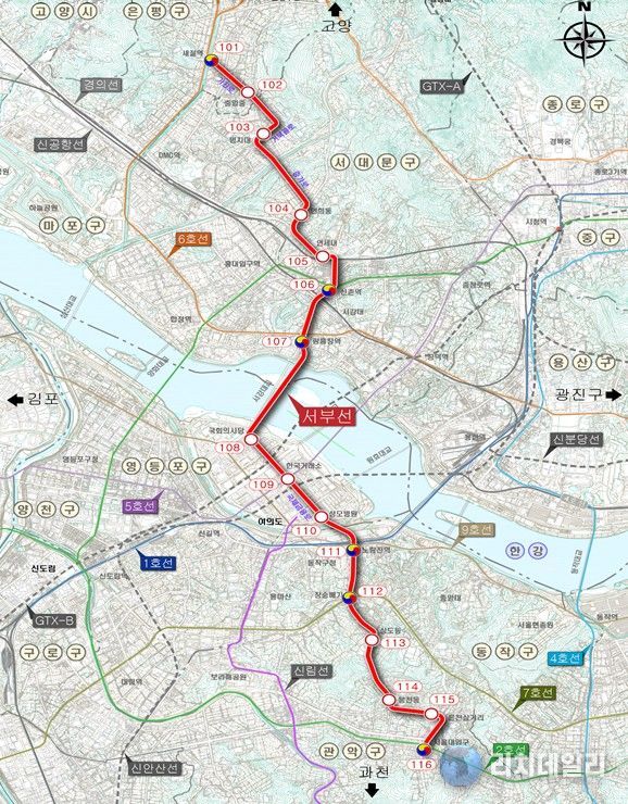 서부선 도시철도 노선도